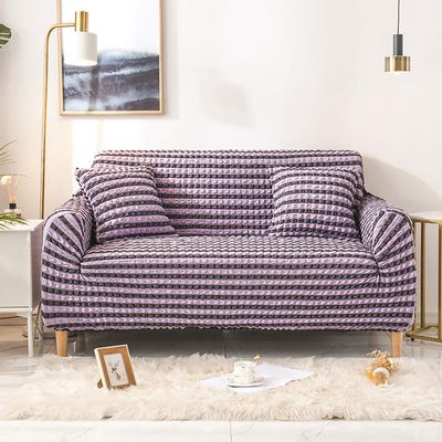 Cozomiz Seersucker Sofa Slipcover, 2-Seater, Purple Stripe