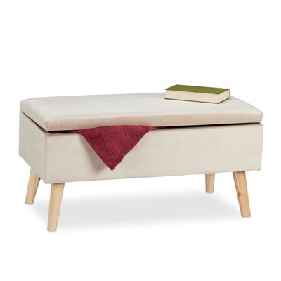 Relaxdays Storage Bench, Velvet Upholstery, 40 L, Padded, Wooden Legs, Hallway, 2-Seat Chest Bench, 41 x 80 x 40 cm, Color Options
