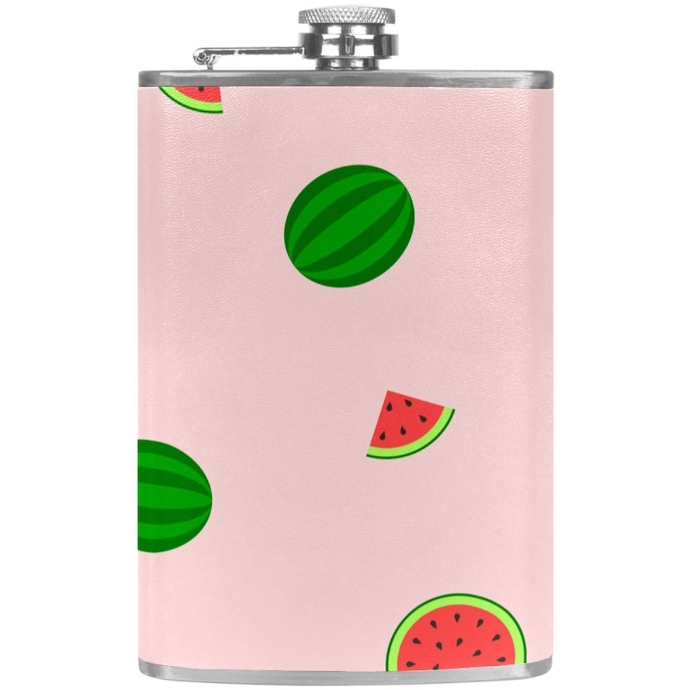 Leather Flask with Handled Funnel, Watermelon Slice Pattern