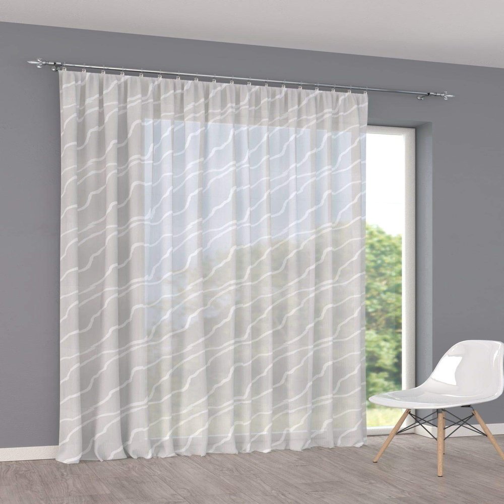 Custom-Made White Voile Sheer Curtain, Granada Design, with Gathering Tape