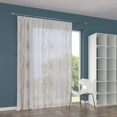 A-TEXTILE-24 Custom-Made Gold Scherli Voile Sheer Curtain Lagos, Gather Tape, 220 × 800 cm