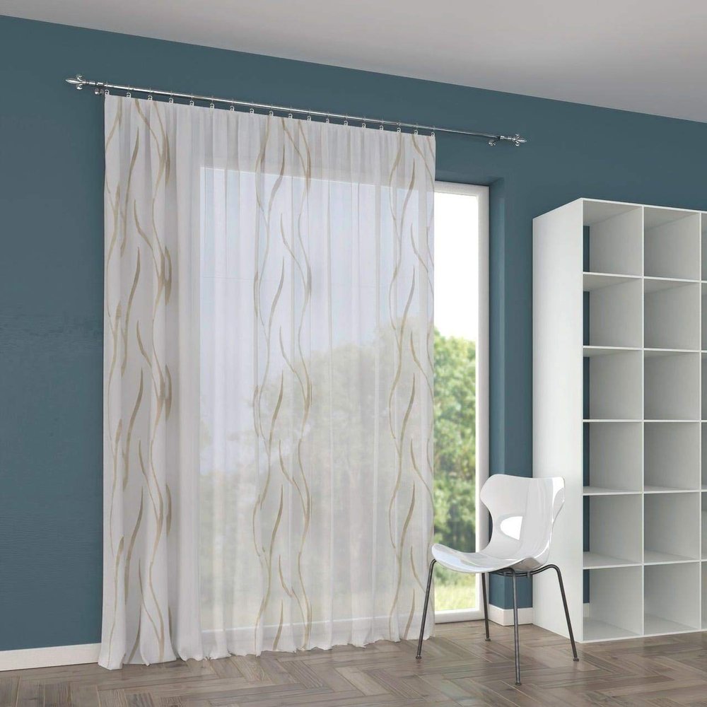A-TEXTILE-24 Custom-Made Gold Scherli Voile Sheer Curtain Lagos, Gather Tape, 220 × 800 cm