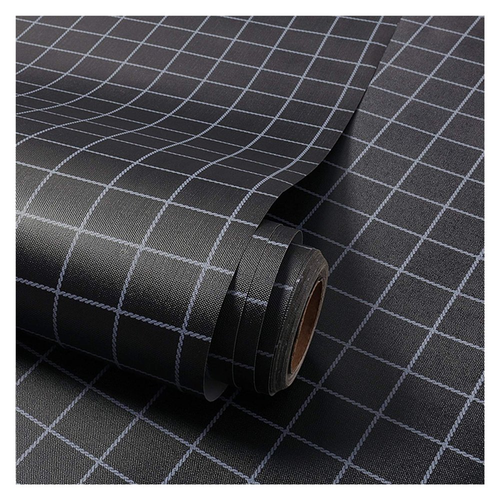 PVC Grid Self-Adhesive Wallpaper, Modern Minimalist Wall Decor Roll, Easy to Apply and Peel, 0.6 x 10 m (Black - Small Grid)
