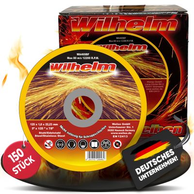 150 Wilhelm Cutting Discs, 125 mm, Extra-Thin, for Stainless Steel and Metal