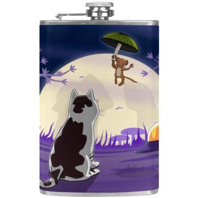 Leather Hip Flask with Handled Funnel for Camping, Fishing, Barbecues and Bars
