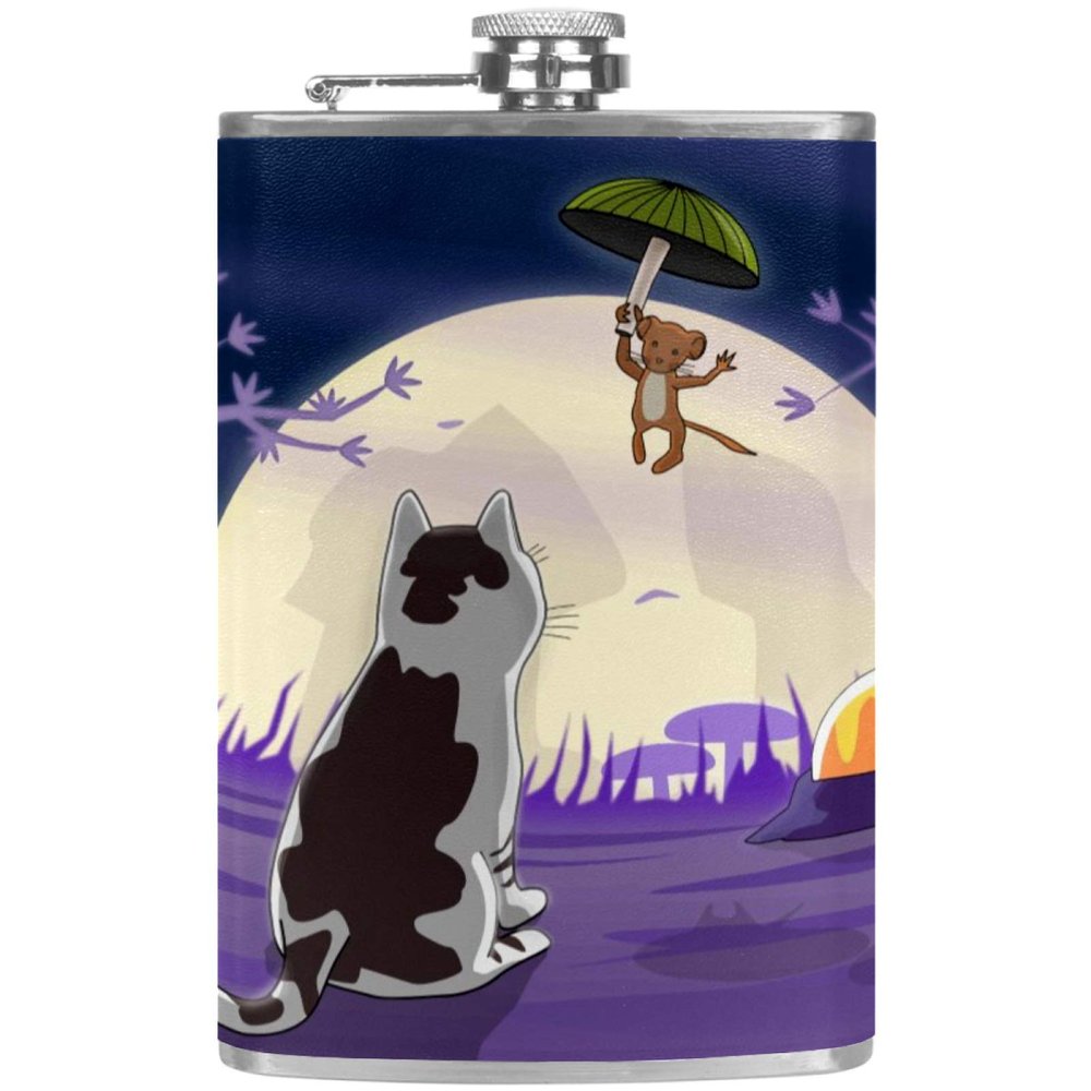 Leather Hip Flask with Handled Funnel for Camping, Fishing, Barbecues and Bars
