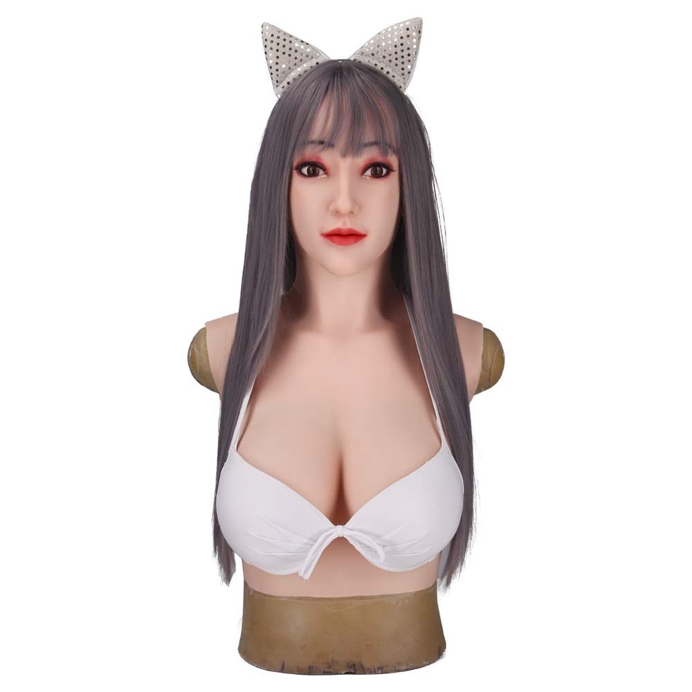 XSWL Silicone Breast Forms with Realistic Female Head Mask, Color 3