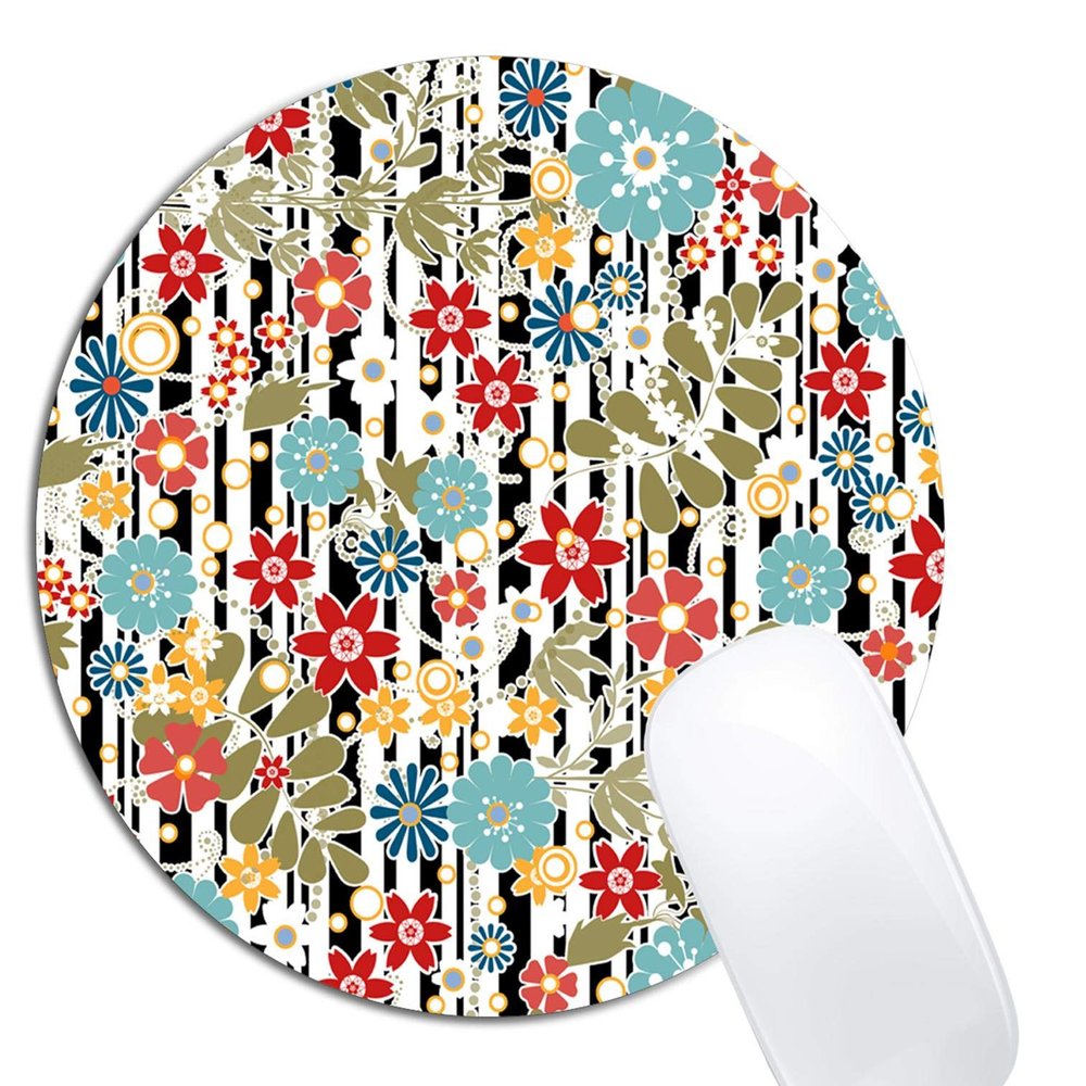 Round Mouse Pad with Colorful Floral Pattern