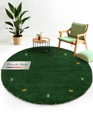carpetfine Gabbeh Plain Round Green Wool Rug, 200 cm