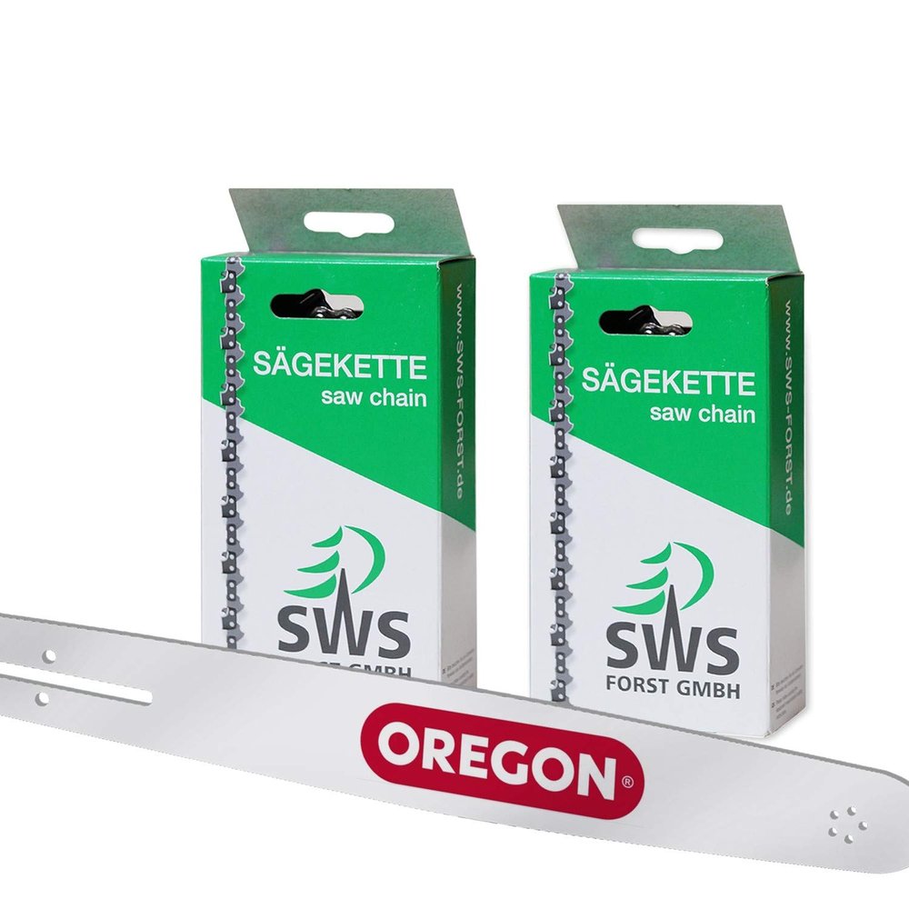 35 cm Oregon Guide Bar Set with 2 SWS Forst GmbH Chains, 3/8" 1.1 mm, 50 Drive Links, Compatible with Stihl MS193