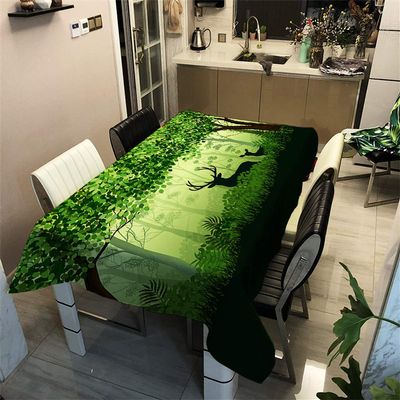 Surwin Printed Rectangular Tablecloth, Stain-Resistant, Easy-Care, Washable, Green Forests, 90 x 90 cm
