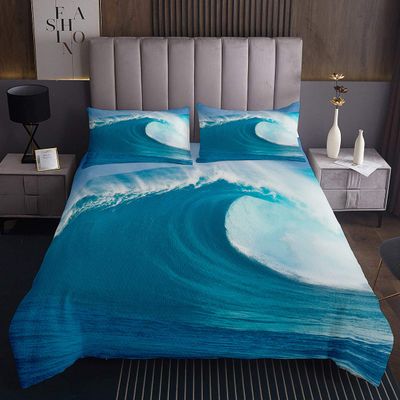 Tbrand Ocean Wave Surfing Nautical Quilt Bedspread, Sky Blue, 170 x 210 cm