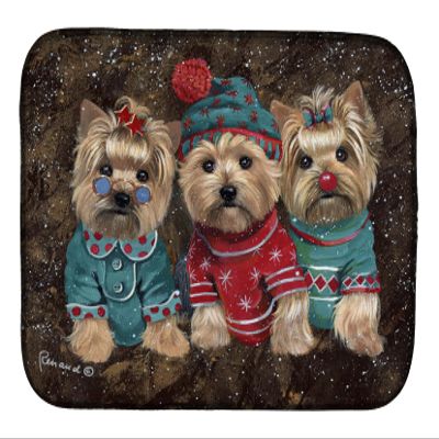 Caroline's Treasures PPP3291DDM Art Dogs Dish Drying Mat, Yorkie Christmas Elves