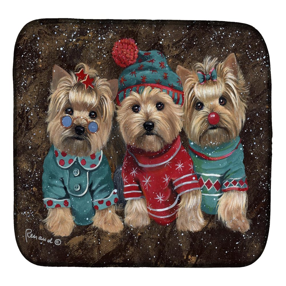 Caroline's Treasures PPP3291DDM Art Dogs Dish Drying Mat, Yorkie Christmas Elves