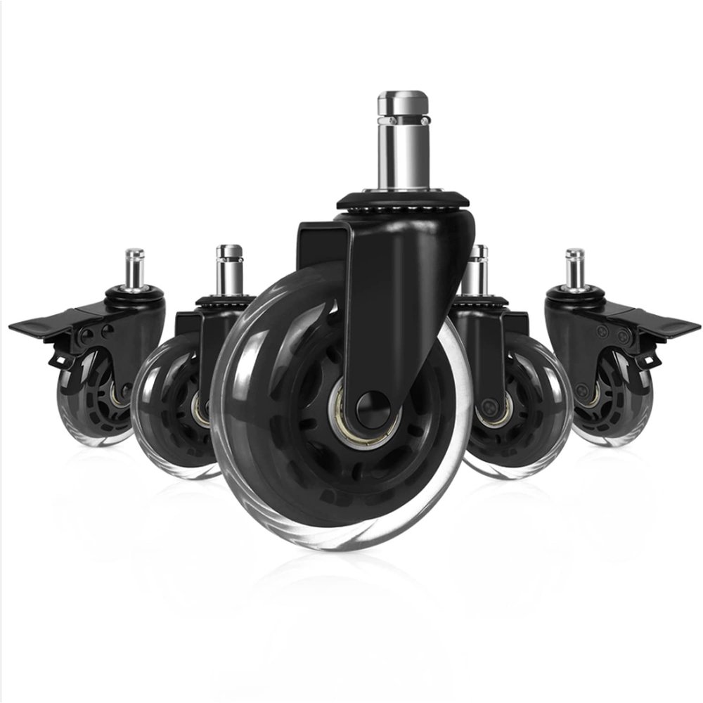 Hirate 3-Inch Locking Office Chair Casters, 5-Pack
