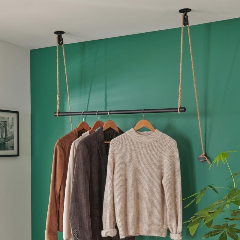 Mob-In LANO Industrial Closet Rod with Rope and Pulleys, 1 m