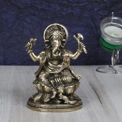 Artvarko Brass Ganesha Seated on Lotus, 12.7 cm