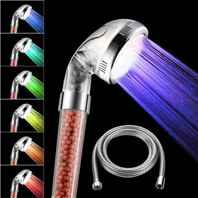 MEISO Shower Head with Hose, 7-Color LED, Water-Saving