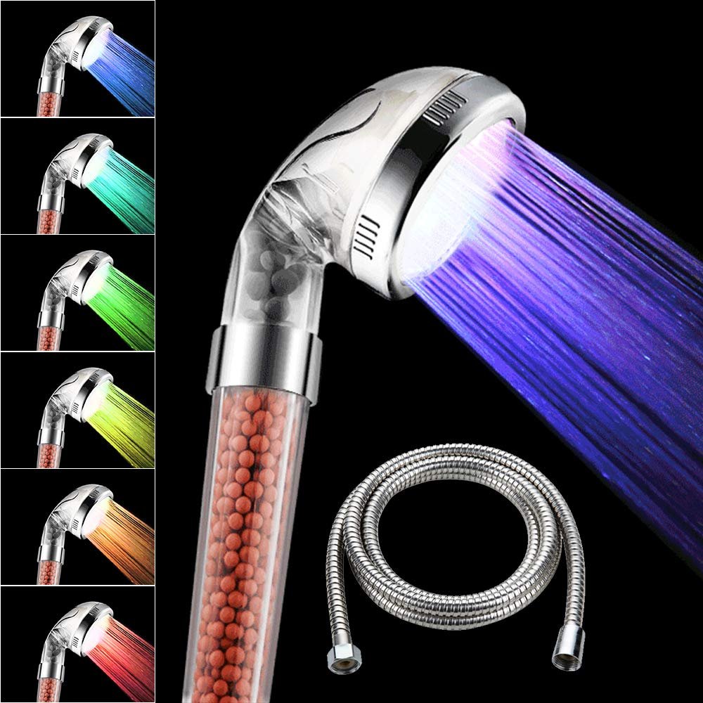 MEISO Shower Head with Hose, 7-Color LED, Water-Saving