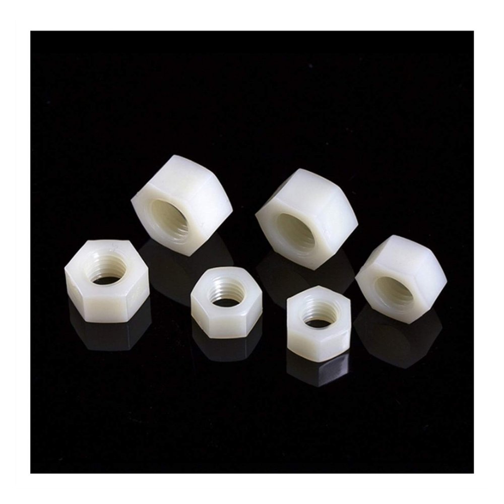 DKEKE White/Black Nylon Hexagonal Metric Nuts, M5, 50 Pieces
