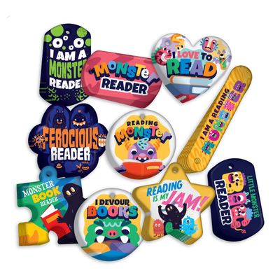 Monster-Themed Reading Brag Tags Value Pack: 100 Tags + 25 Made-in-USA, Hypoallergenic...