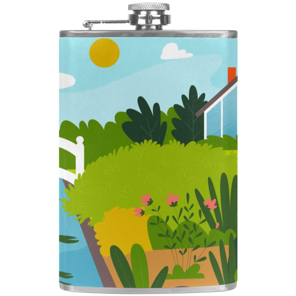 Leather Hip Flask with Funnel for Camping and Barbecues