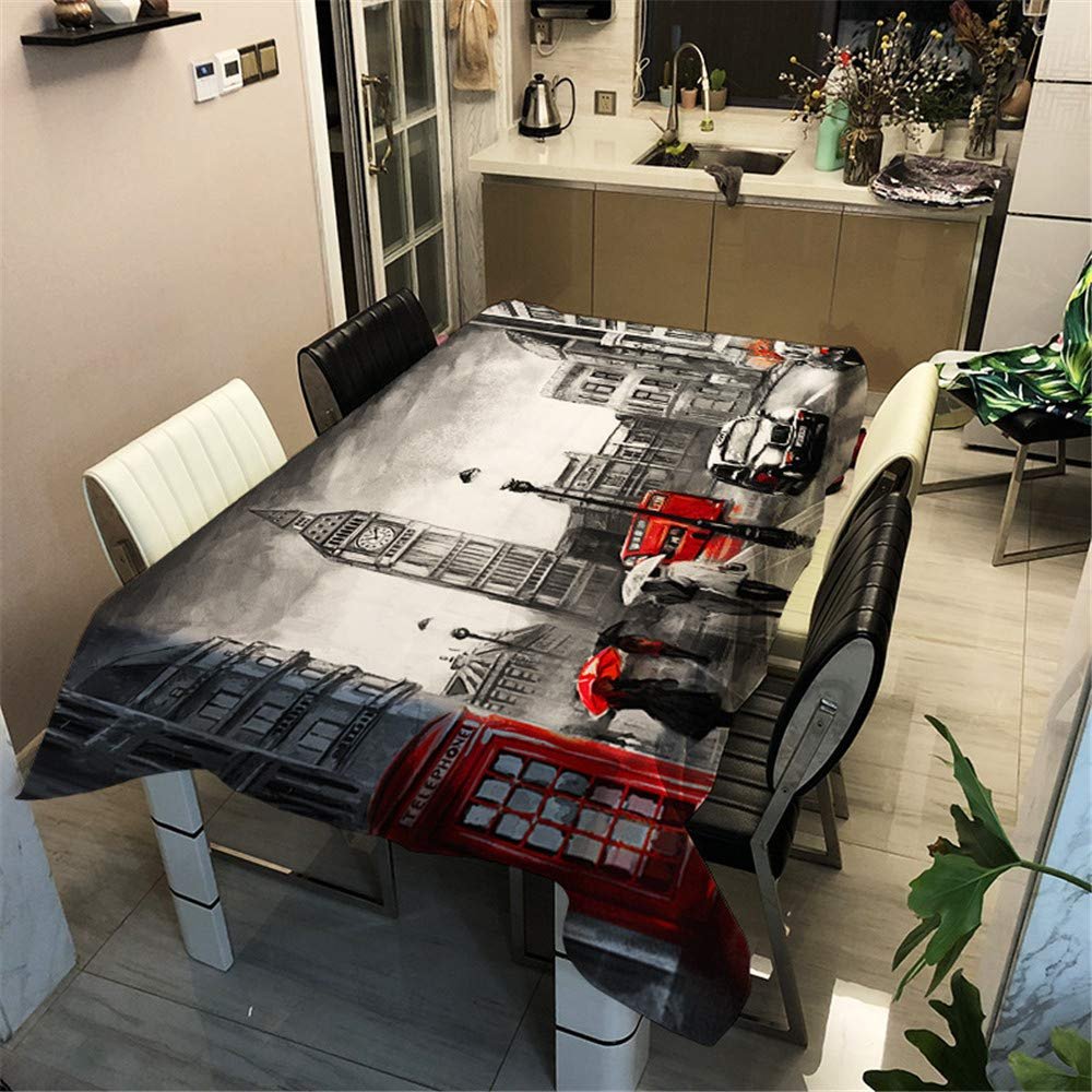 Surwin Printed Rectangular Tablecloth, Stain-Resistant, Easy-Care, Washable, Phone Booth, 90 x 90 cm