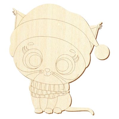 Wooden Christmas Cat V1 – Craft Decor, 5–50 cm, 1 Piece, 27 cm High