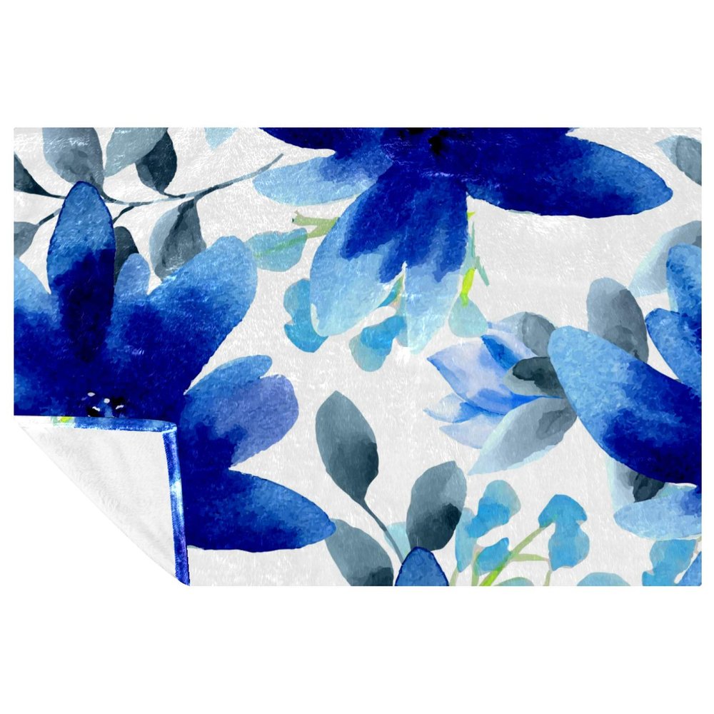 BestIdeas Blue Flower Watercolor Print Soft Warm Throw Blanket for Bed, Couch, Sofa, Picnic, Camping and Beach, 150 x 100 cm