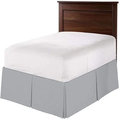 Pleated Dust Ruffle Bed Skirt, 100% Cotton, Light Gray, Super King, 30 cm Drop