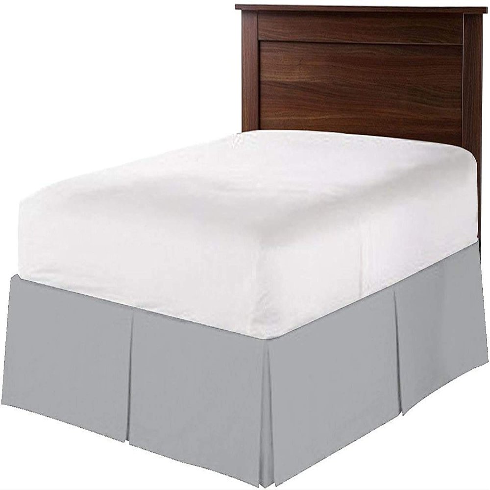 Pleated Dust Ruffle Bed Skirt, 100% Cotton, Light Gray, Super King, 30 cm Drop