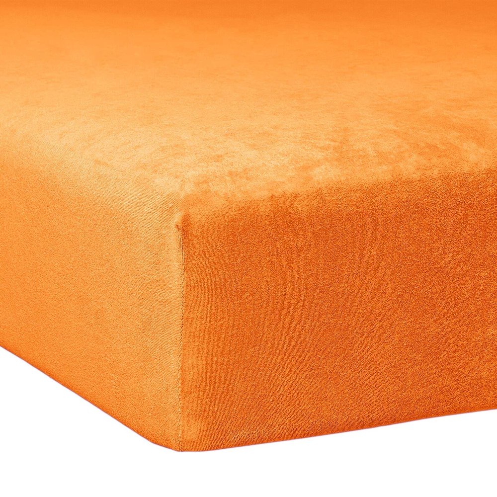 TRAUMSCHLAF Soft, Stretch Brushed-Flannel Fitted Sheet for Box Spring Mattresses, 120 x 200–130 x 200 cm, Orange