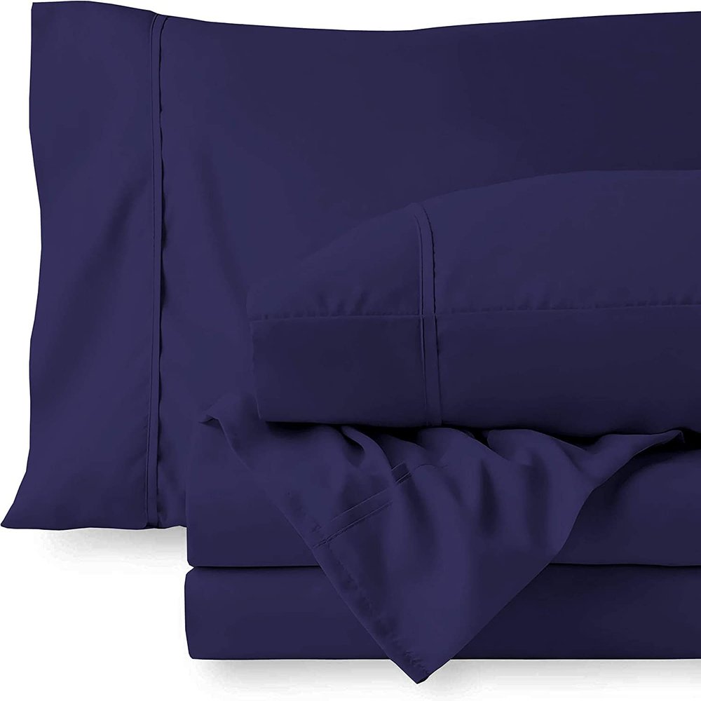 Custom 4-Piece Silk Bed Sheet Set, 100% Egyptian Cotton, 400 Thread Count, Navy Blue, UK King