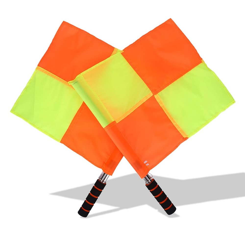 Referee Assistant Flags for Football, Hockey, Training and Competition, 2-Piece Set, Black and Orange