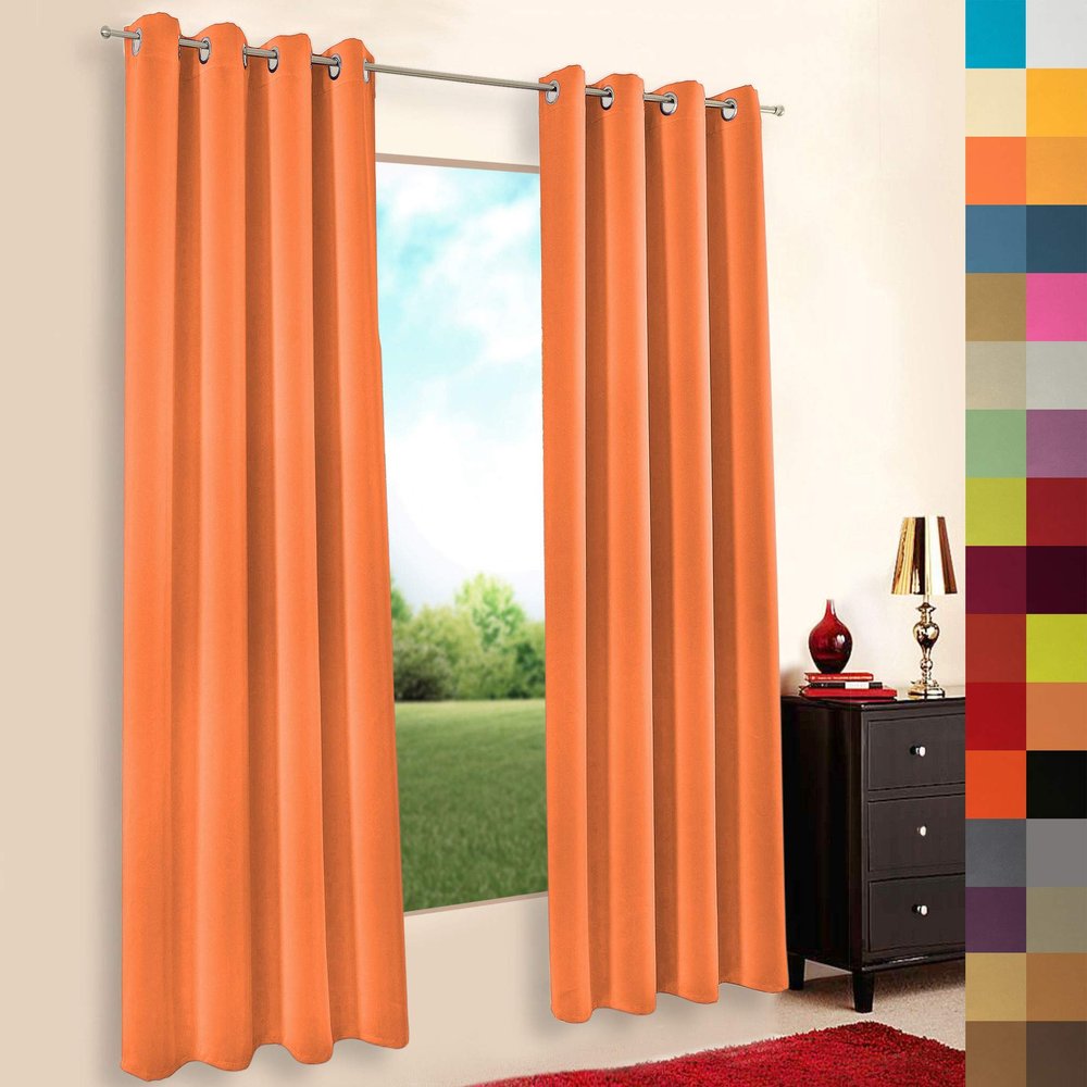 A-TEXTILE-24 High-Quality Made-to-Measure Blackout Curtain with Gather Tape and Eyelets, Orange (H 110 x W 145 cm)
