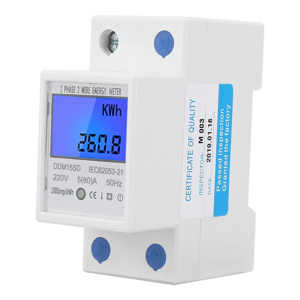 DDM15SD LCD Digital Energy Meter, 220/230 V, 5(80) A, Single-Phase DIN Rail