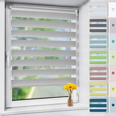 OUBO Dual Roller Blind, No-Drill Clamp-Fit, Gray, W65 x H140 cm (Fabric Width: 61 cm)