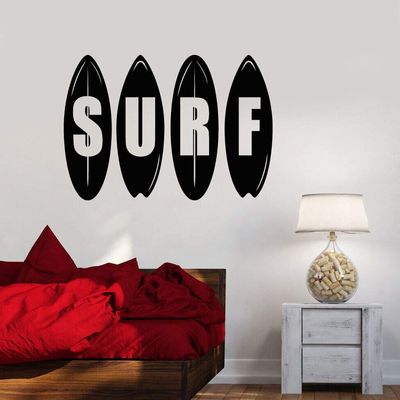 NSRJDSYT Surfboard Wall Decal Vinyl Ocean Surfing Sport Boys' Bedroom Home Decor Wall Sticker Removable Art Wallpaper Wall Mural 56x77cm