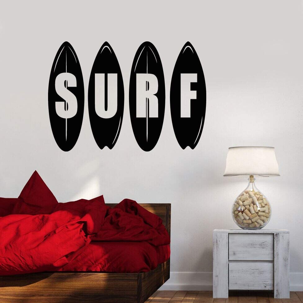 NSRJDSYT Surfboard Wall Decal Vinyl Ocean Surfing Sport Boys' Bedroom Home Decor Wall Sticker Removable Art Wallpaper Wall Mural 56x77cm