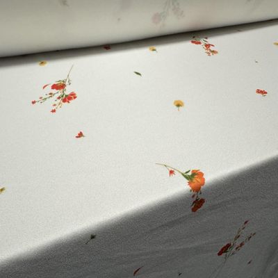 Scuba Crepe Spandex (Elastane) Stretch Jersey Fabric by the Meter, White with Small Orange Floral Prints