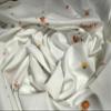 Scuba Crepe Spandex (Elastane) Stretch Jersey Fabric by the Meter, White with Small Orange Floral Prints view 3