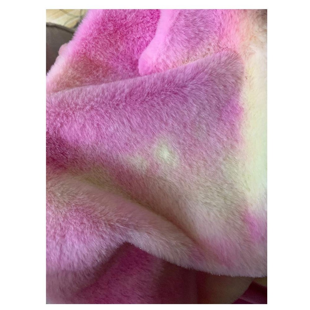 Rainbow Tie-Dye Faux Fur Fabric, 63 in Wide, Soft Shaggy, Pink2, 1 m