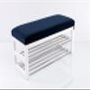 EMRA WOOD by M-DEKO LPG-5 Upholstered Shoe Bench, Dark Blue Velour, White Alder Wood, 80 × 50 × 40 cm view 4