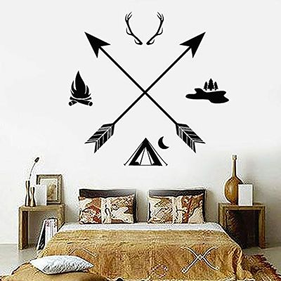 NSRJDSYT Hunting Club Vinyl Wall Decal, Tribal Hunter Camping Arrows, Ethnic Style, Removable, 44 x 42 cm