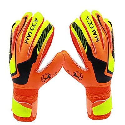YGLONG Kids' Latex Goalkeeper Gloves with Finger Protection, Orange, Size 6