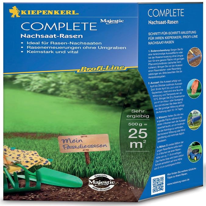 Kiepenkerl Profi-Line Complete Overseeding Lawn Seed 662506, 0.5 kg for 25 m² – Ideal for Lawn Overseeding and Renovation Without Digging