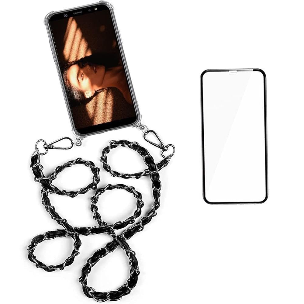 Wishcover Phone Necklace Case for iPhone 11, Gold Metal Chain with Anti-Shock TPU Case