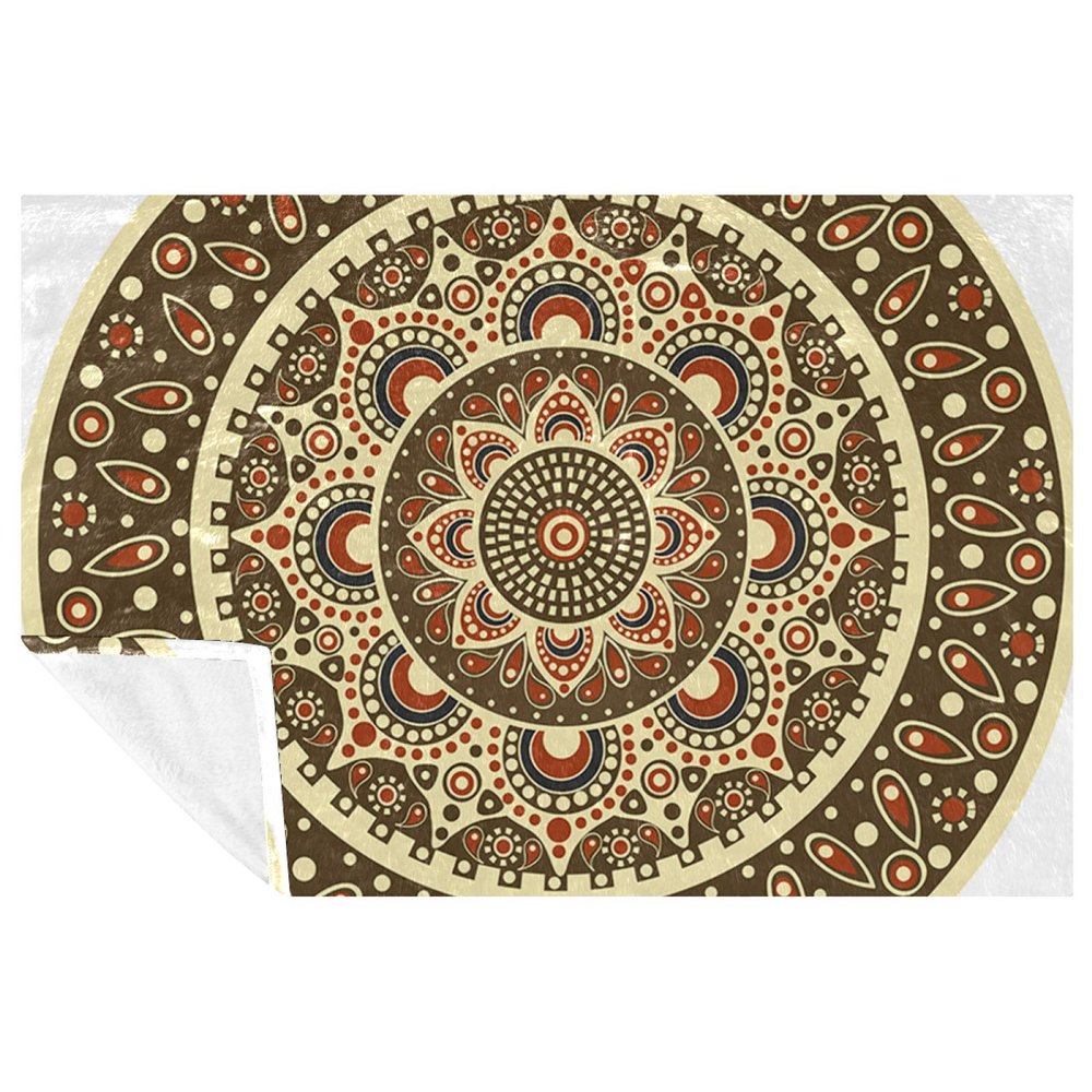 BestIdeas Round Blanket with Mandala Floral Pattern, Soft and Warm, 150 x 100 cm