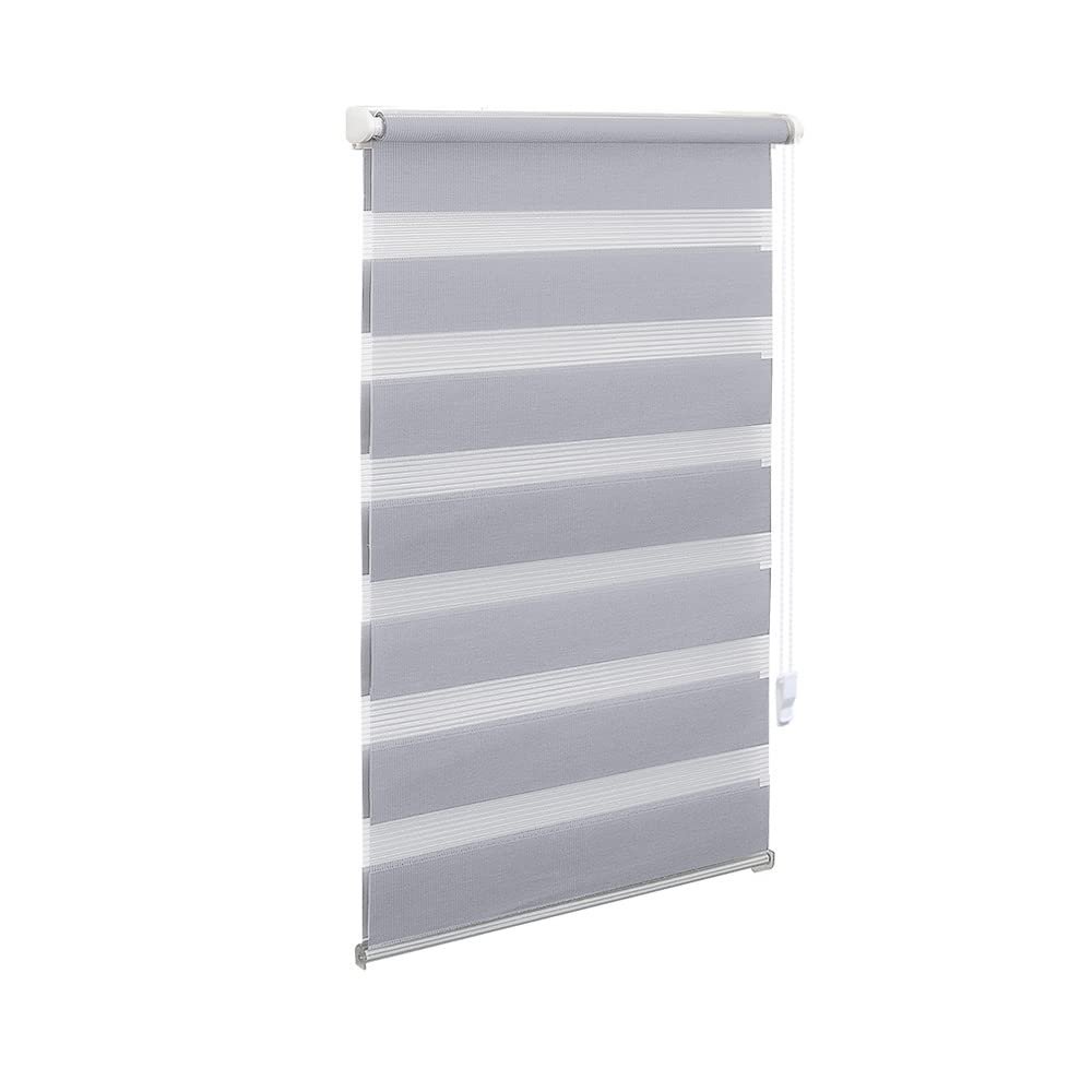 OBdeco Double Roller Blind, No-Drill Clamp Mount, 95 x 220 cm, Light Gray