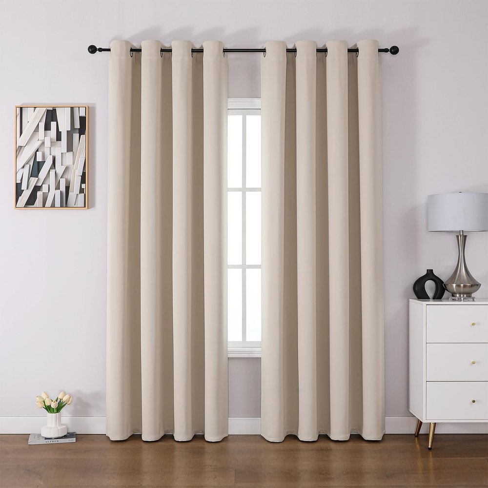 CUCRAF Blackout Curtains with Grommets, 2-Piece Set, H245 x W140 cm, Beige